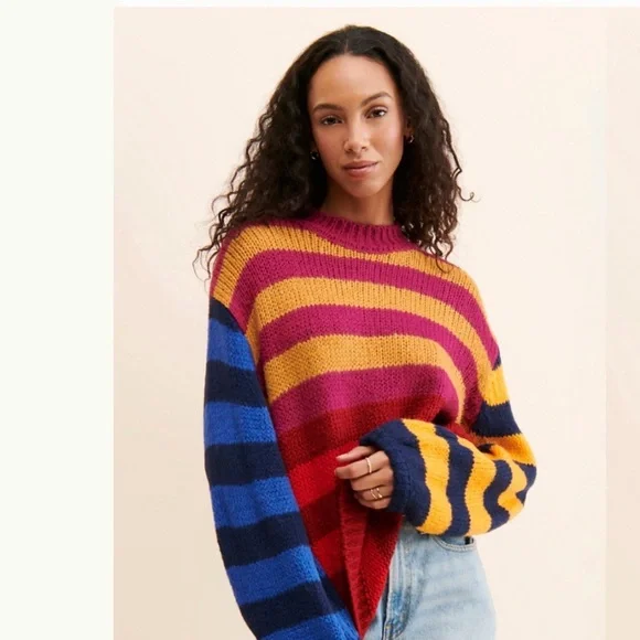 Luna Colorful Colorful 
Stripes Sweater 
W/ balloon sleeves 
NWOT
Color- multi - Picture 5 of 10